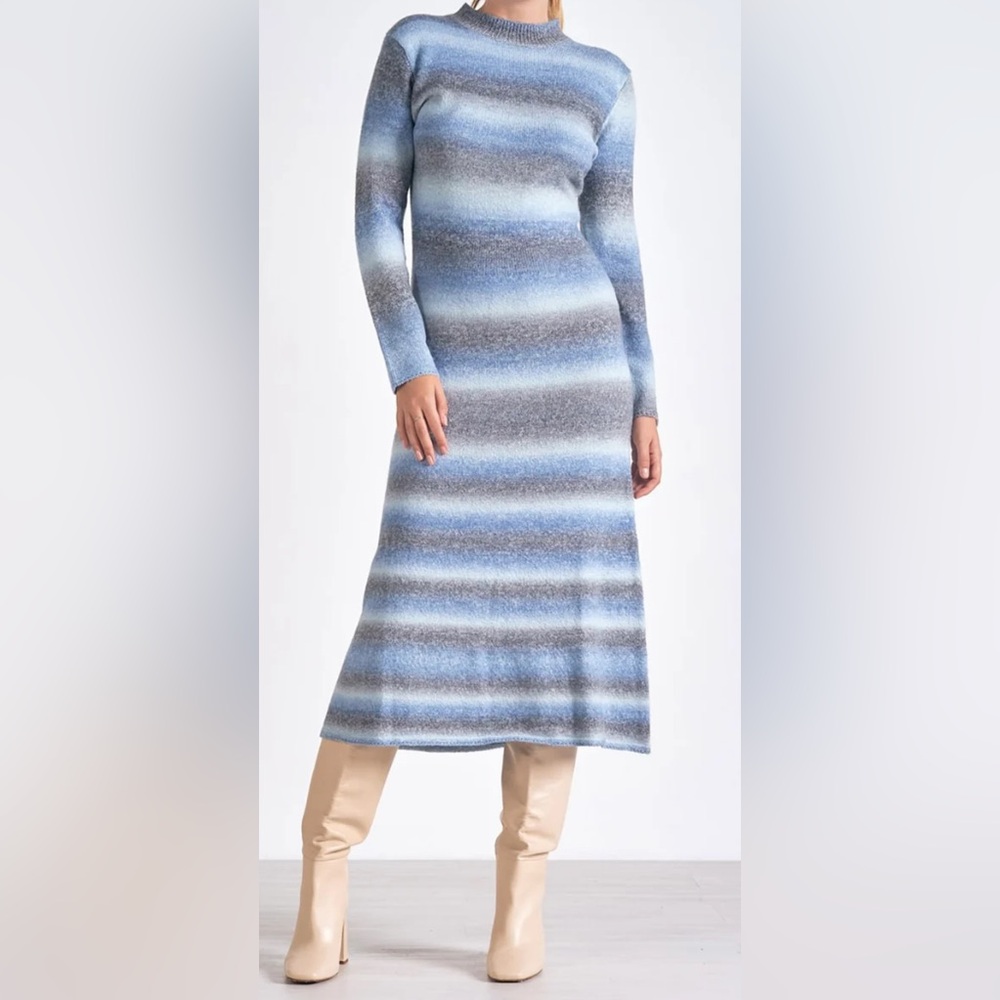 Elan Midi Blue Black Space Dye Midi Dress
